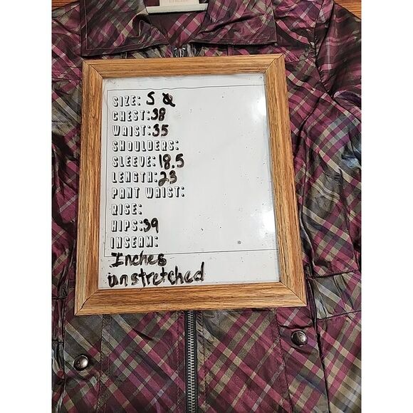 Chicos Womens S 0 Berry Purple Green Plaid Shimmer Light  Jacket 3/4  Sleeves - Picture 8 of 8